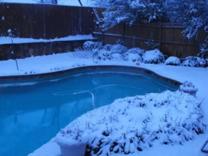 snow around the pool