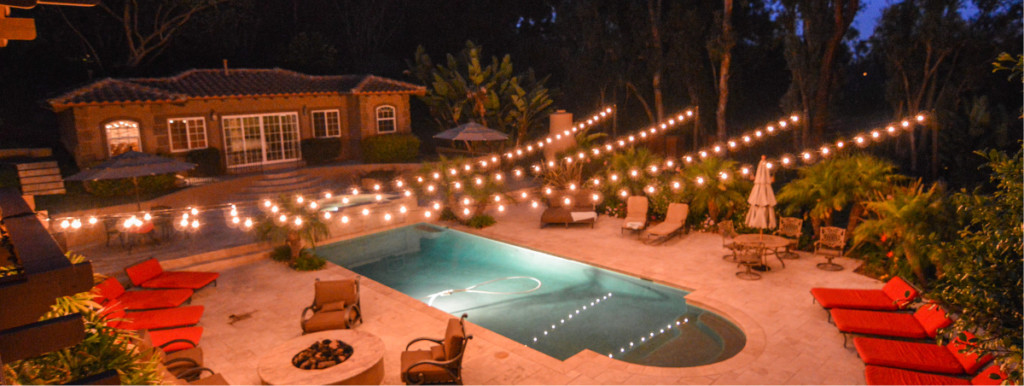 dangerous lighting strands over swimming pool