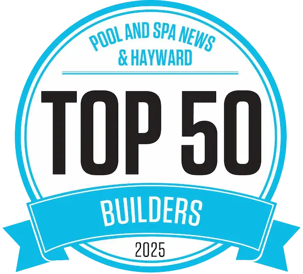 Pool & Spa News and Hayward Top 50 Pool Builders of 2025 badge.