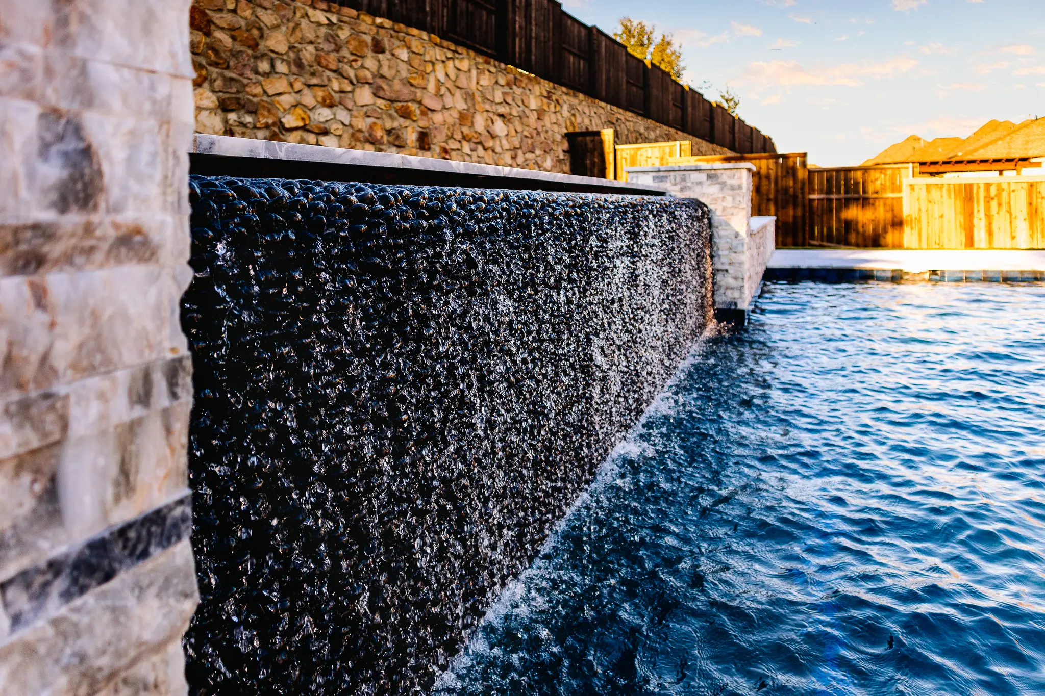 Pool water feature.